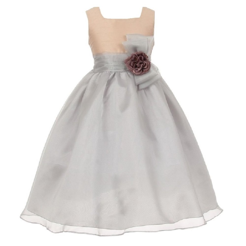 Big Girls Two Tone Square Neck Easter party Wedding Holiday Flower Girl Dress